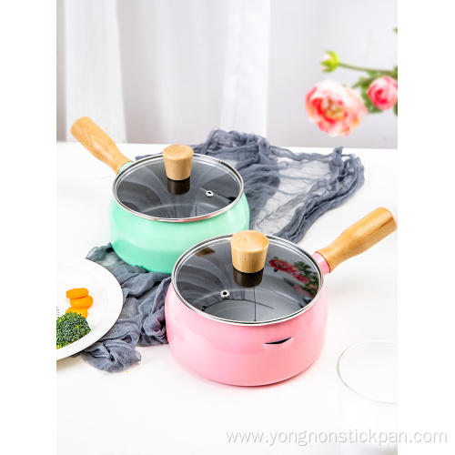 Natural wood handle drum luminum non-stick milk pan